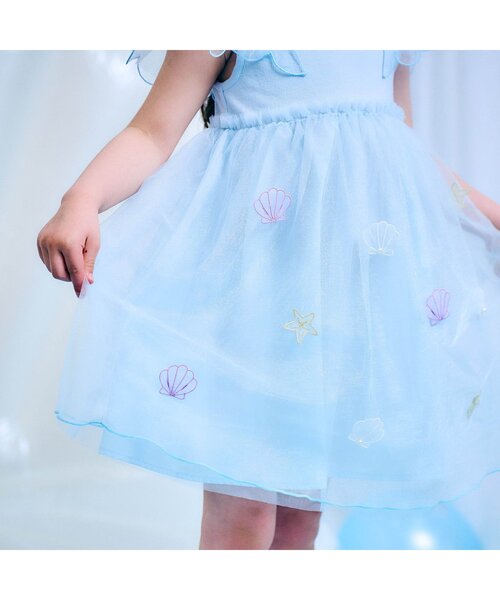apres les cours（アプレレクール）の「【ジュニア対応】シェルモチーフチュールワンピース（ワンピース・キッズ・アイボリー/サックスブルー・80/90/100/110/120/130/140）」の6枚目の写真