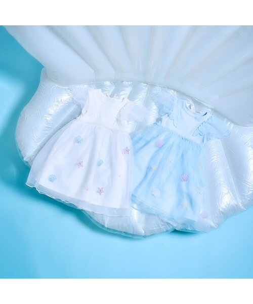 apres les cours（アプレレクール）の「【ジュニア対応】シェルモチーフチュールワンピース（ワンピース・キッズ・アイボリー/サックスブルー・80/90/100/110/120/130/140）」の9枚目の写真