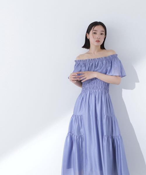 NATURAL BEAUTY BASIC(ナチュラルビューティーベーシック)の「◇シアーオフショルワンピース(ワンピース・レディース・ブルー/ネイビー/ダークブラウン・SMALL/MEDIUM/P/S)」の3枚目の写真