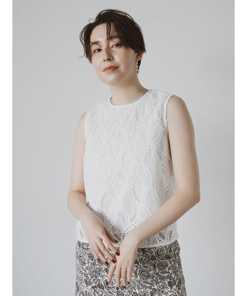 Te chichi CLASSIC（テチチクラシック）の「ウェーブケミカルレースノースリブラウス（セットアップ可）《2025summer catalog item》（シャツ/ブラウス・レディース・オフホワイト・F）」の5枚目の写真