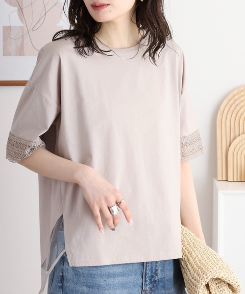 セール】Anna Nicola レース切り替え半袖カットソー（Tシャツ