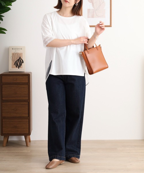 tシャツ Anna Nicola レース切り替え半袖カットソー レディース セール】Anna Nicola レース切り替え半袖カットソー（Tシャツ