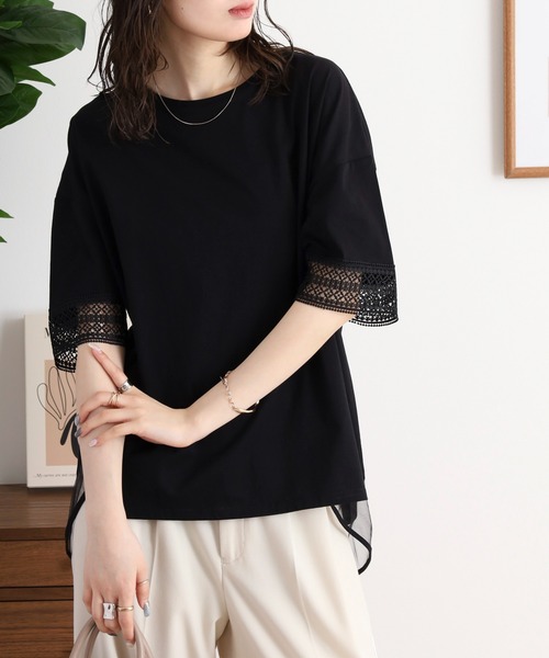 セール】Anna Nicola レース切り替え半袖カットソー（Tシャツ