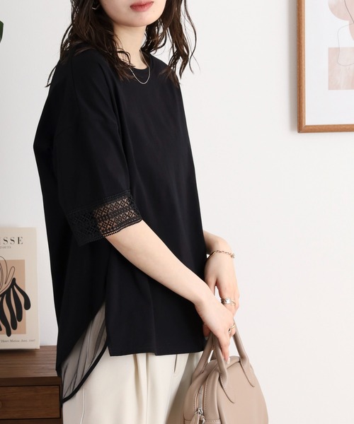 Anna Nicola(アンナニコラ)の「Anna Nicola レース切り替え半袖カットソー(Tシャツ/カットソー・レディース・ブラック/ライトベージュ/オフホワイト・38)」の17枚目の写真