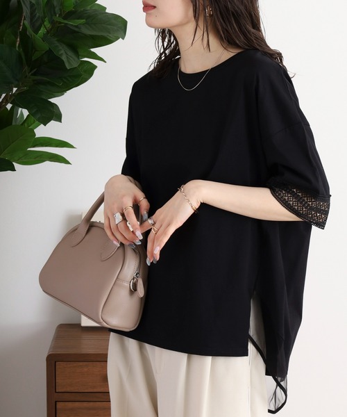 tシャツ Anna Nicola レース切り替え半袖カットソー レディース セール】Anna Nicola レース切り替え半袖カットソー（Tシャツ
