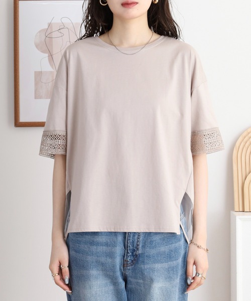 アンナニコラ Anna Nicola レース切り替え半袖カットソー （ブラック） セール】Anna Nicola レース切り替え半袖カットソー（Tシャツ