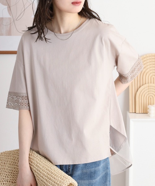 セール】Anna Nicola レース切り替え半袖カットソー（Tシャツ