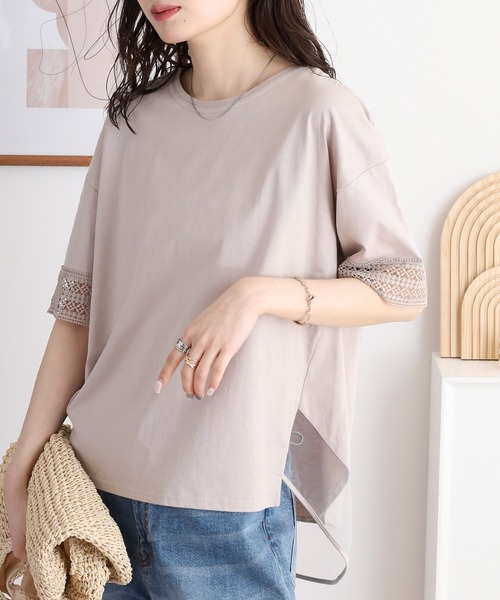 セール】Anna Nicola レース切り替え半袖カットソー（Tシャツ