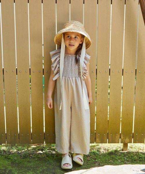 riziere（リジェール）の「ショルダーフリルシャーリングオールインワン（つなぎ/オールインワン・キッズ・ブラウン/ベージュ・90/100/110/120/130/140/150）」の4枚目の写真