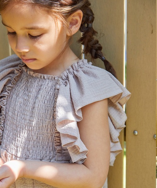 riziere（リジェール）の「ショルダーフリルシャーリングオールインワン（つなぎ/オールインワン・キッズ・ブラウン/ベージュ・90/100/110/120/130/140/150）」の8枚目の写真