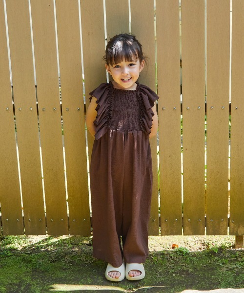 riziere（リジェール）の「ショルダーフリルシャーリングオールインワン（つなぎ/オールインワン・キッズ・ブラウン/ベージュ・90/100/110/120/130/140/150）」の13枚目の写真