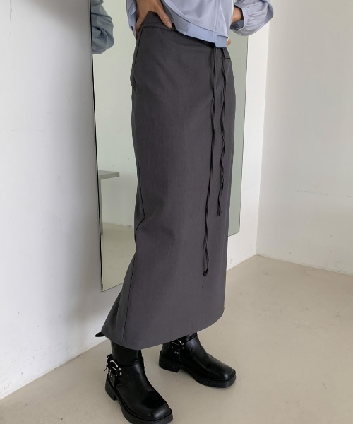 Eclat one(エクラワン)の「【Eclat one】ウエストリボン付き ペンシルスカート(スカート・レディース・グレー/ブラック・S/M)」の14枚目の写真