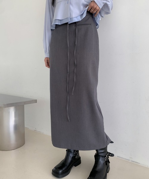 Eclat one(エクラワン)の「【Eclat one】ウエストリボン付き ペンシルスカート(スカート・レディース・グレー/ブラック・S/M)」の10枚目の写真