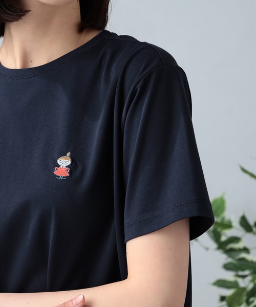 くりまろこ Tシャツ ツインティップライン ワンポイントロゴ刺繍 ネイビー ムーミン ワンポイント刺繍Tシャツ（Tシャツ/カットソー