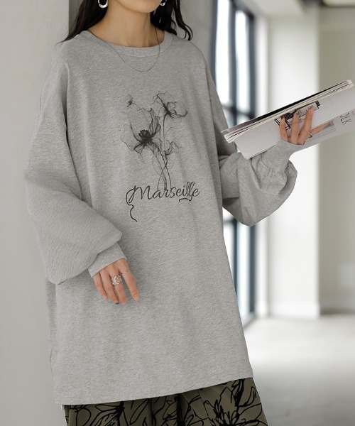 HUG.U(ハグユー)の「フラワープリントロンT(Tシャツ/カットソー・レディース・オレンジ/ホワイト/ライトグレー/セージグリーン/グレイッシュブルー・FREE)」の15枚目の写真