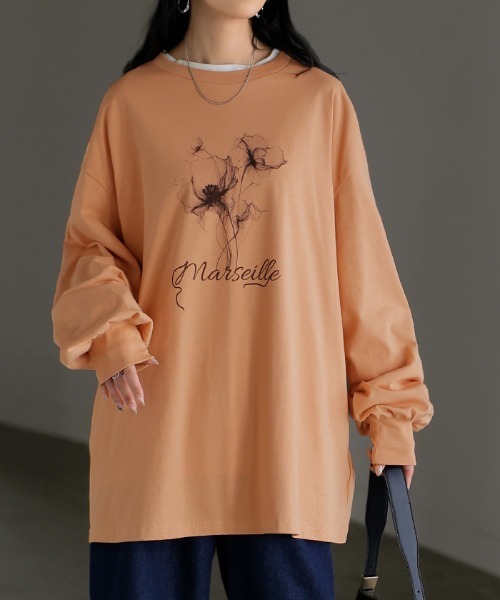 HUG.U(ハグユー)の「フラワープリントロンT(Tシャツ/カットソー・レディース・オレンジ/ホワイト/ライトグレー/セージグリーン/グレイッシュブルー・FREE)」の13枚目の写真