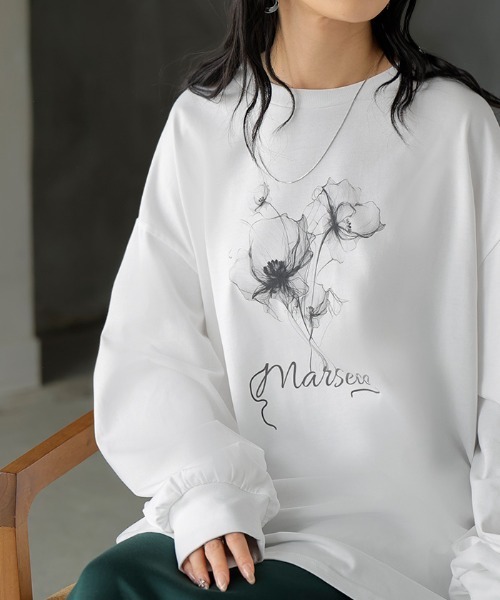 HUG.U(ハグユー)の「フラワープリントロンT(Tシャツ/カットソー・レディース・オレンジ/ホワイト/ライトグレー/セージグリーン/グレイッシュブルー・FREE)」の18枚目の写真