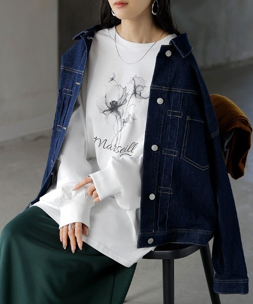 HUG.U(ハグユー)の「フラワープリントロンT(Tシャツ/カットソー・レディース・オレンジ/ホワイト/ライトグレー/セージグリーン/グレイッシュブルー・FREE)」の19枚目の写真