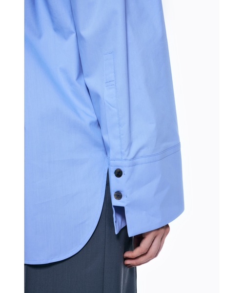 ★土日値下★ ENFOLD WIDE-SLEEVES SHIRT シャツ　ブルー ナチュラルタイプライター DROPワイドスリーブシャツ（シャツ/ブラウス