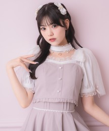 チュールリボンビスチェ×デコルテ開きトップスセット