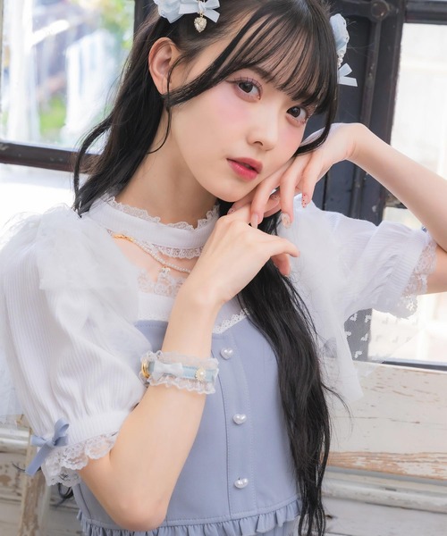 tシャツ チュールリボンビスチェ×デコルテ開きトップスセット レディース チュールリボンビスチェ×デコルテ開きトップスセット（Tシャツ