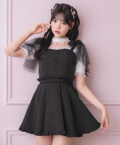 新品タグ付⭐︎POTECHINO ポテチーノ カットソー　シフォンフリル　ドット柄 セール】チュールリボンビスチェ×デコルテ開きトップスセット（T