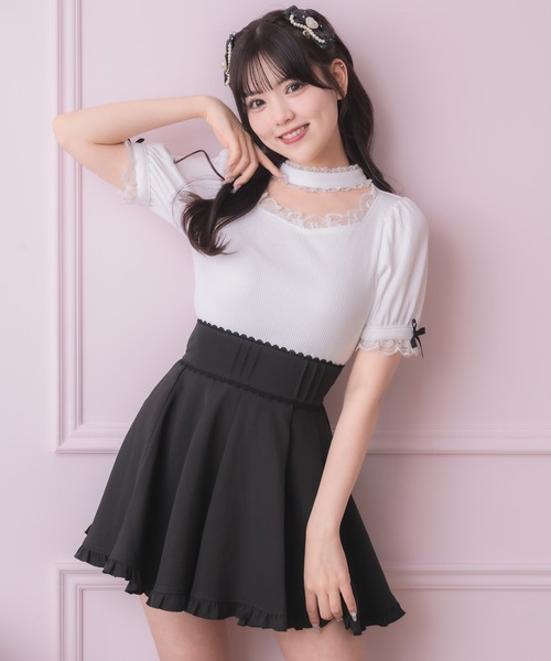 tシャツ チュールリボンビスチェ×デコルテ開きトップスセット レディース セール】チュールリボンビスチェ×デコルテ開きトップスセット（T