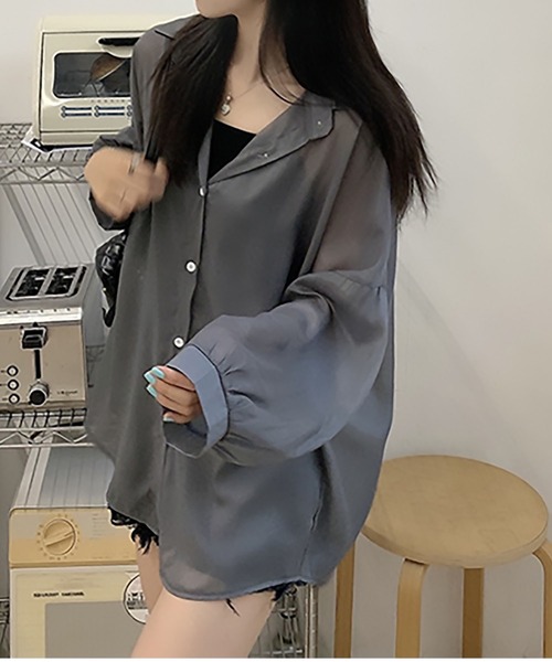 MAISON DE THERESE（メゾン ド テレーズ）の「長袖UVカットシャツ（シャツ/ブラウス・レディース・グレー/アイボリー/ブルー/ホワイト・FREE）」の6枚目の写真