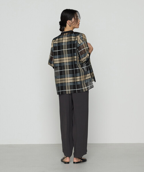 美品 群言堂 登美 リネンブラウス ビックシルエット チェック柄 スキッパー リネンワッシャースキッパーワンピース | 石見銀山 群言堂