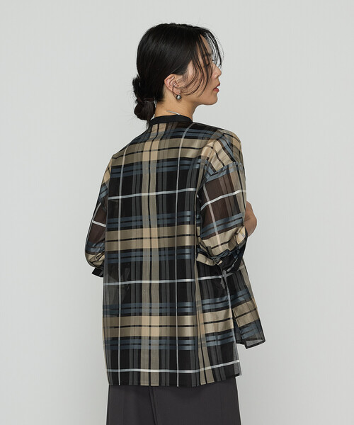 美品 群言堂 登美 リネンブラウス ビックシルエット チェック柄 スキッパー 石見銀山 群言堂 オンラインストア