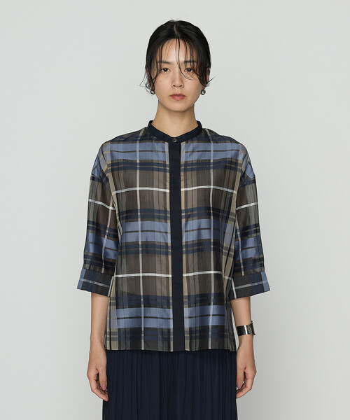 美品 群言堂 登美 リネンブラウス ビックシルエット チェック柄 スキッパー ABITOKYO ポンチョ ビックシルエットチェック柄ドルマン