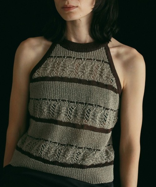 UNOF knit tank top ふじあみ　タンクトップ forksy.】ミジンボーダーアメスリニットタンクトップ forksy