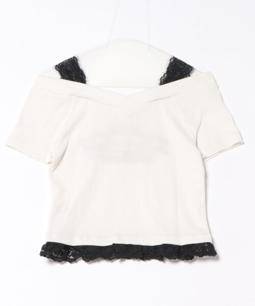 GORGE(ゴージ)の「《肩開き×レースヘム》レディース リブTシャツ リボンロゴ入り ガーリー カジュアル 春夏秋(Tシャツ/カットソー・レディース・オフホワイト/レッド/チャコール・F)」の16枚目の写真