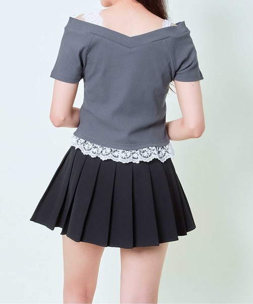 GORGE(ゴージ)の「《肩開き×レースヘム》レディース リブTシャツ リボンロゴ入り ガーリー カジュアル 春夏秋(Tシャツ/カットソー・レディース・オフホワイト/レッド/チャコール・F)」の12枚目の写真