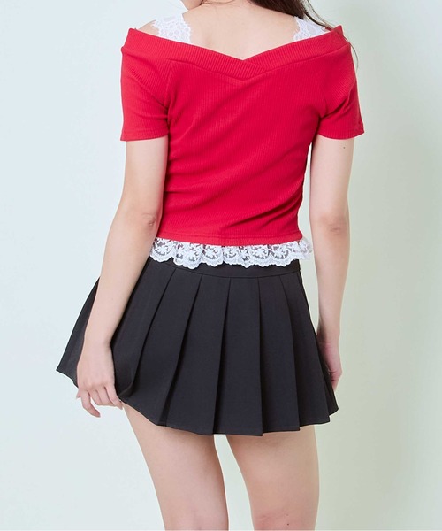 GORGE(ゴージ)の「《肩開き×レースヘム》レディース リブTシャツ リボンロゴ入り ガーリー カジュアル 春夏秋(Tシャツ/カットソー・レディース・オフホワイト/レッド/チャコール・F)」の15枚目の写真
