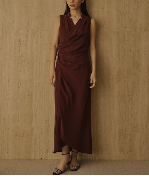 anuans（アニュアンス）の「ライトダブルサテンカシュクールワンピース（ワンピース・レディース・ブラック/ベージュ/バーガンディー・M/S）」の4枚目の写真