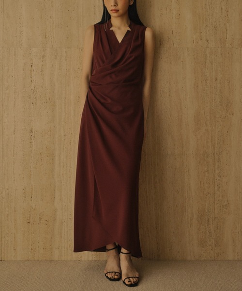 anuans（アニュアンス）の「ライトダブルサテンカシュクールワンピース（ワンピース・レディース・ブラック/ベージュ/バーガンディー・M/S）」の6枚目の写真