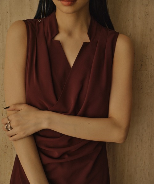 anuans（アニュアンス）の「ライトダブルサテンカシュクールワンピース（ワンピース・レディース・ブラック/ベージュ/バーガンディー・M/S）」の8枚目の写真