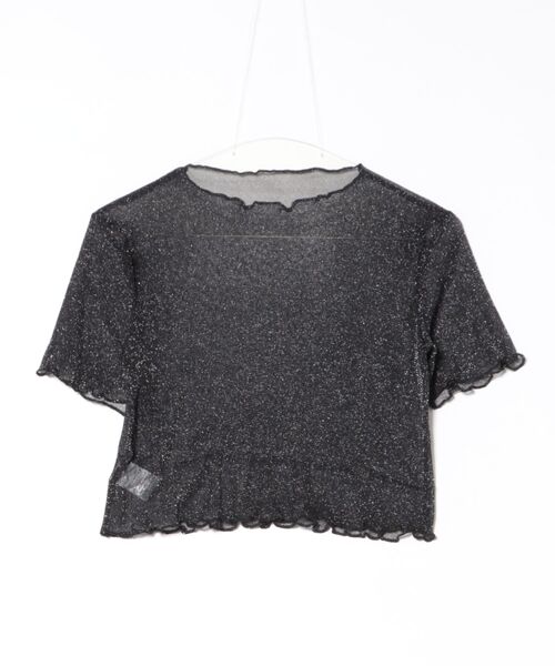 STYLEBLOCK(スタイルブロック)の「ショート丈メロウ加工ラメシアーTシャツ(Tシャツ/カットソー・レディース・アイボリー/ブラック/ライトグレー・FREE)」の4枚目の写真