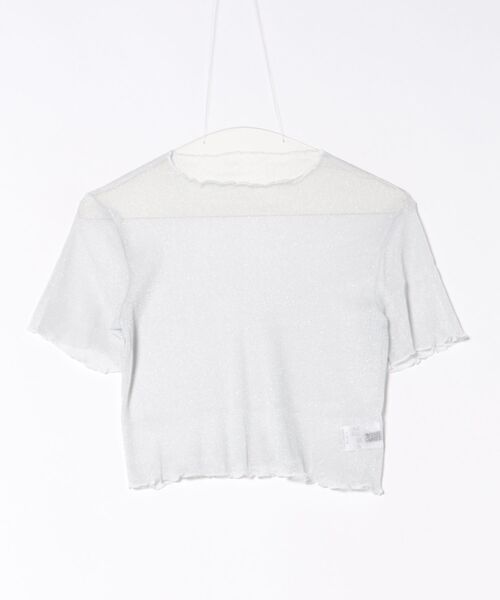 STYLEBLOCK(スタイルブロック)の「ショート丈メロウ加工ラメシアーTシャツ(Tシャツ/カットソー・レディース・アイボリー/ブラック/ライトグレー・FREE)」の7枚目の写真