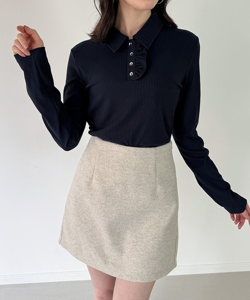 junoah(ジュノア)の「リブカットフリルポロ(Tシャツ/カットソー・レディース・ブラック/ネイビー/ライトグレー・LARGE/MEDIUM/SMALL)」の11枚目の写真