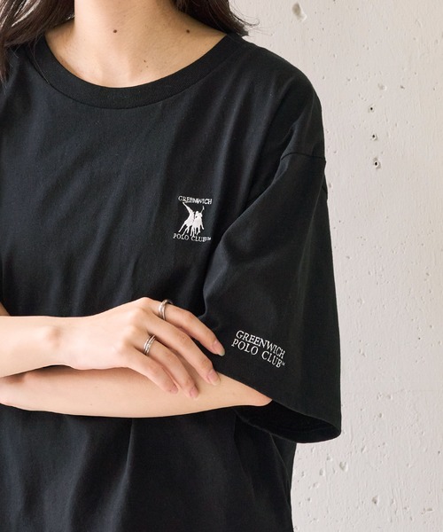 GREENWICH POLO CLUB(グリニッジポロクラブ)の「【GREENWICH POLO CLUB】別注 ワンポイント刺繍 オーバーサイズ 半袖 Tシャツ(Tシャツ/カットソー・レディース・ブラック/ホワイト系1/ホワイト・M)」の3枚目の写真