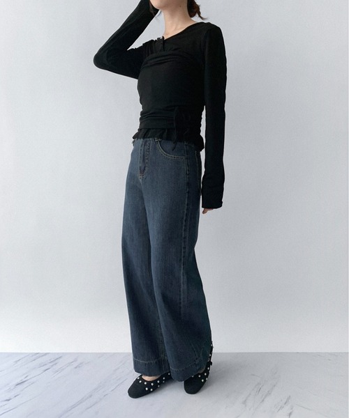 on:nue（オンニュ）の「【on:nue】[3色展開/3サイズ展開] ワイドストレートデニムパンツ（デニムパンツ・レディース・ホワイト/ネイビー/ブルー・MEDIUM/SMALL/LARGE）」の21枚目の写真