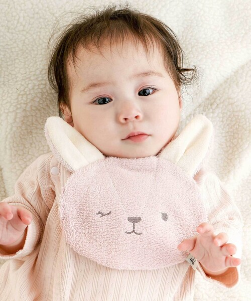 SLAP SLIP BABY（スラップスリップベビー）の「【お揃い】アニマルクマウサギペンギンライオンネコモチーフお顔スタイベビー（スタイ/よだれかけ・キッズ・オフホワイト/ブルー/イエロー/ベージュ/ピンク・FREE）」の5枚目の写真