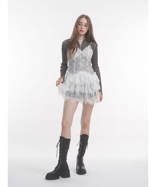 jouetie（ジュエティ）の「フリルランジェリーレースミニワンピース（ワンピース・レディース・ブラック/オフホワイト・MEDIUM）」の6枚目の写真