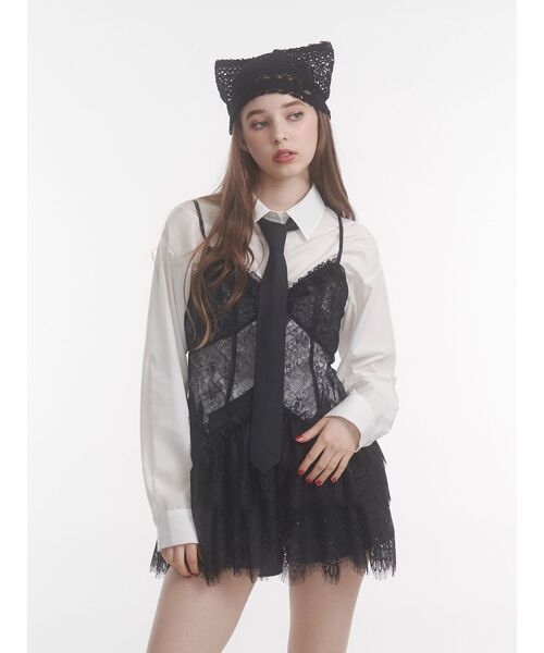 jouetie（ジュエティ）の「フリルランジェリーレースミニワンピース（ワンピース・レディース・ブラック/オフホワイト・MEDIUM）」の9枚目の写真