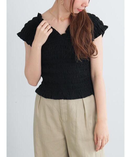 Te chichi(テチチ)の「2WAYシャーリングカットソートップス(Tシャツ/カットソー・レディース・ブラック/ブラウン/グレー・F)」の2枚目の写真