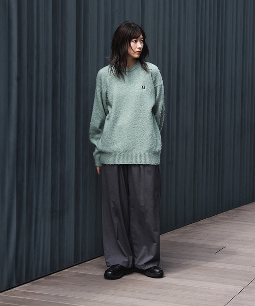FRED PERRY 別注フラッフィ　クルーネックニット　ブラック 別注】FRED PERRY / フラッフィー クルーネックニット（ニット