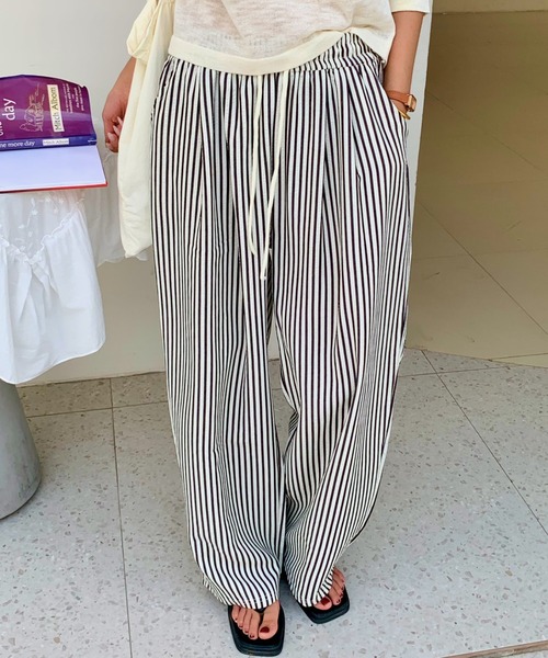 GORGE（ゴージ）の「《ゆる映え柄パンツ》ストライプ＆チェック／楽ちん美ラインワイド（その他パンツ・レディース・ブラウン/ブラック/ブルー/チェック・F）」の6枚目の写真