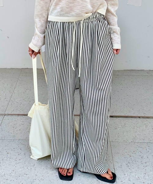 GORGE（ゴージ）の「《ゆる映え柄パンツ》ストライプ＆チェック／楽ちん美ラインワイド（その他パンツ・レディース・ブラウン/ブラック/ブルー/チェック・F）」の7枚目の写真
